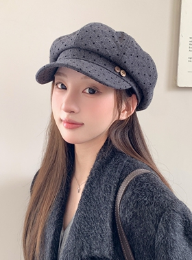 韩系波点扣显脸小报童帽女款