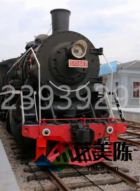 工厂定制大型老式蒸汽火车头社区商场绿皮老式火车厢模型创意摆件