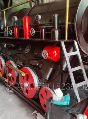 大型景区老式蒸汽火车头落地摆件