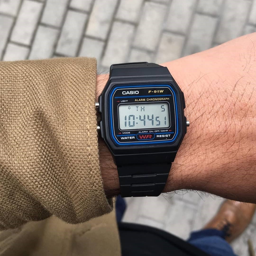 【甜茶同款】日本卡西欧CASIO 经典复古方块电子手表男女F-91W-1D - 图0