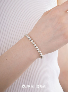 琢匠S925银DIY手链圆珠隔珠配件素银光珠散珠子手工串珠材料隔片