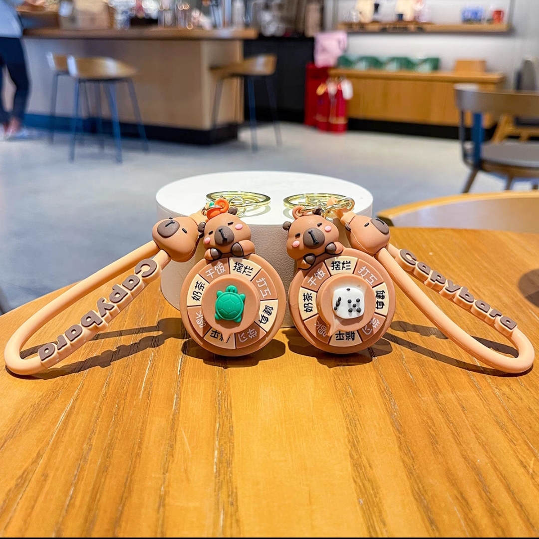 创意网红卡通卡皮巴拉挂件转盘包包个性钥匙链水豚君挂件 - 图0