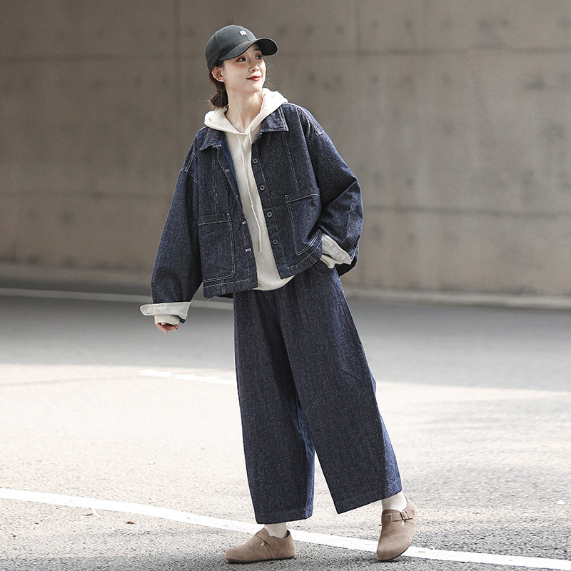 重工100%斜纹棉 复古POLO领夹棉牛仔外套女宽松 日系短款棉衣棉服,淘宝优惠券,粉丝福利购,淘宝优惠卷