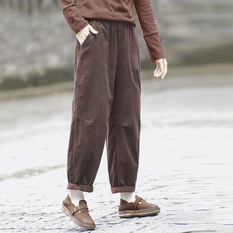 复古灯芯绒裤子女宽松休闲九分气球裤 加厚松紧腰条绒阔腿裤 灰色,淘宝优惠券,粉丝福利购,淘宝优惠卷