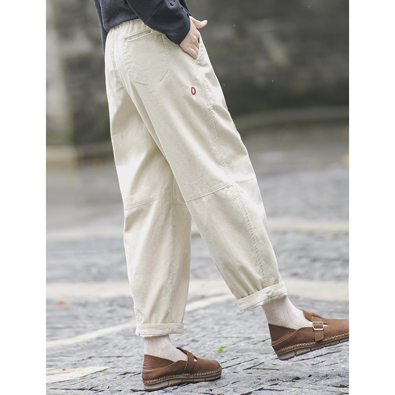 复古灯芯绒裤子女宽松休闲九分气球裤 加厚松紧腰条绒阔腿裤 灰色,淘宝优惠券,粉丝福利购,淘宝优惠卷