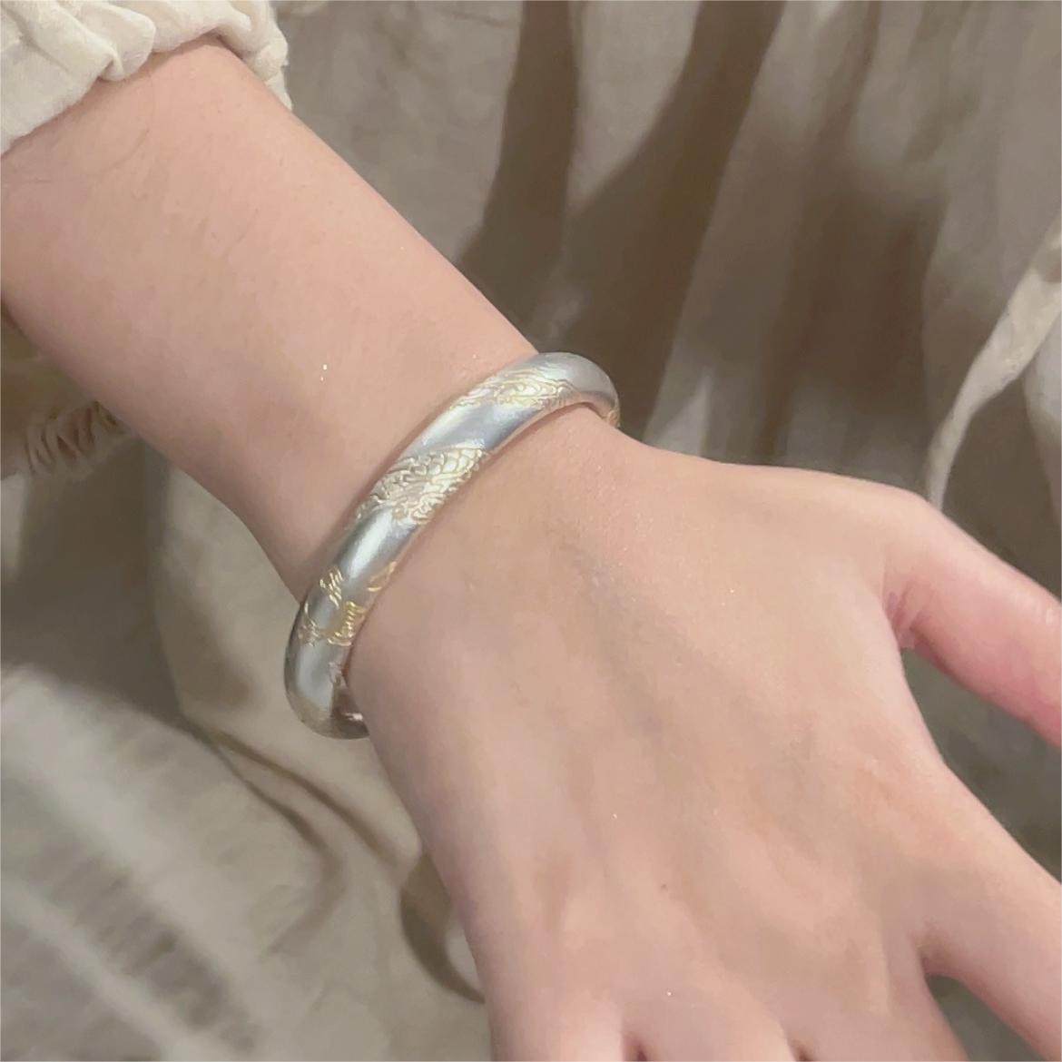 楚噢CHUO足银9999古法描金龙纹手镯传承闭口不掉色生肖新年女中式,淘宝优惠券,粉丝福利购,淘宝优惠卷