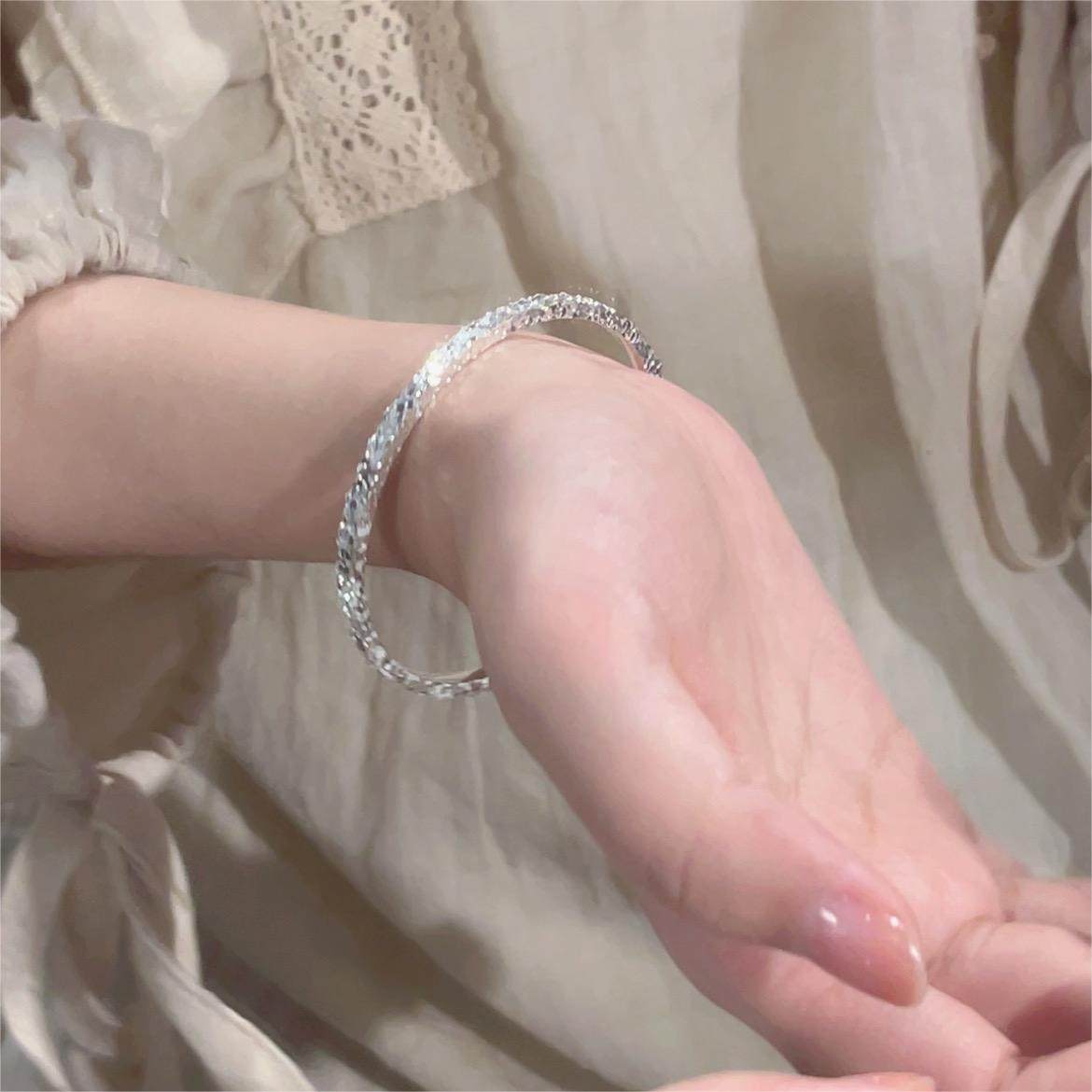 楚噢CHUO足银9999亮片碎冰冰手镯实心纯银闭口不掉色简约少女礼物,淘宝优惠券,粉丝福利购,淘宝优惠卷