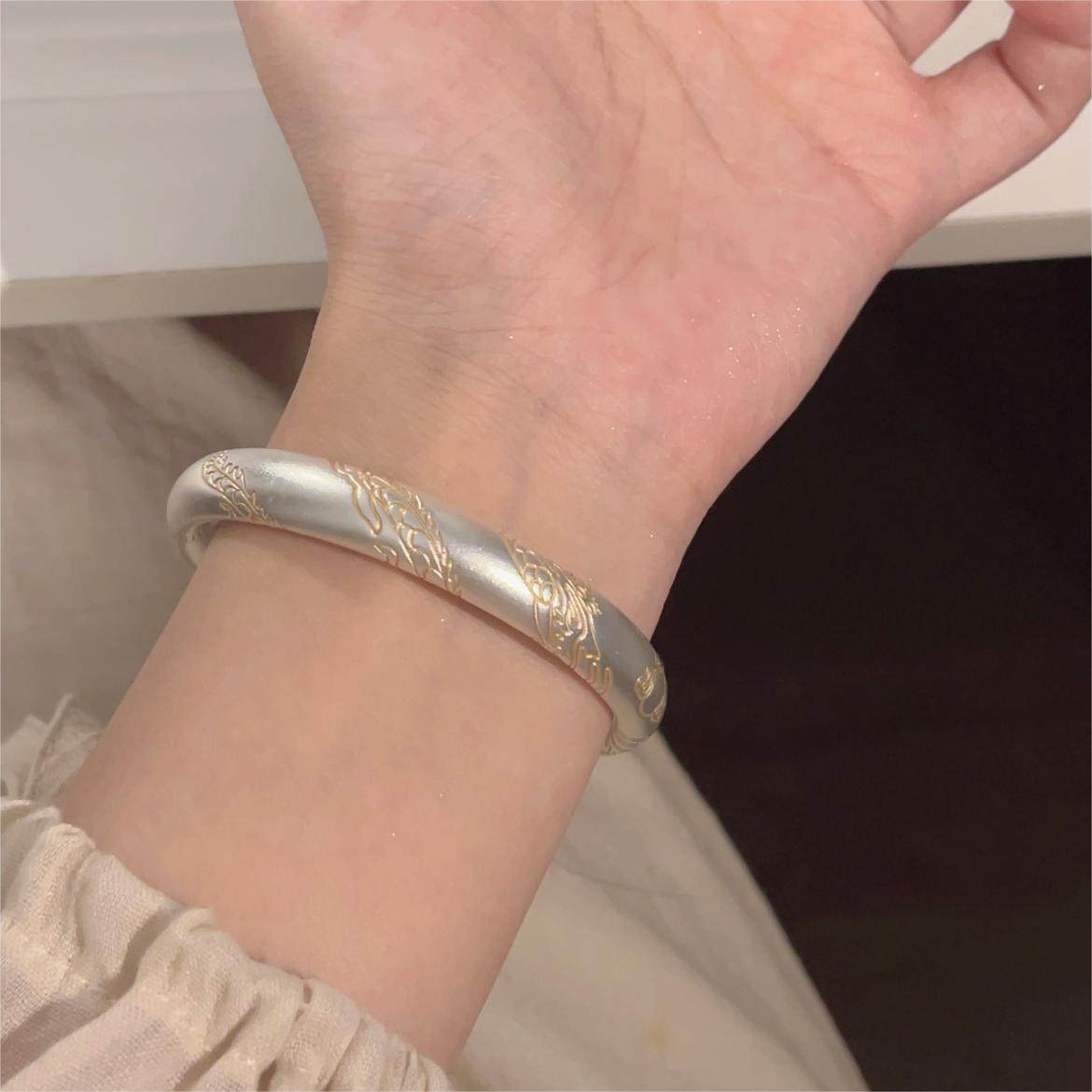 楚噢CHUO足银9999古法描金龙纹手镯传承闭口不掉色生肖新年女中式,淘宝优惠券,粉丝福利购,淘宝优惠卷