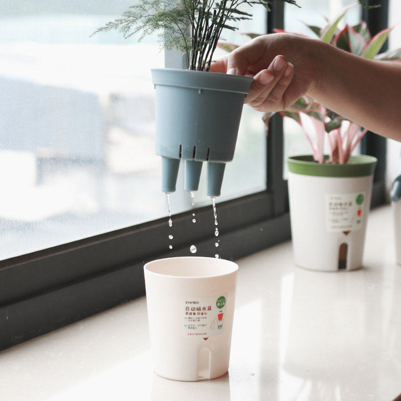 懒人双层自动吸水花盆室内桌面水培植物花卉控水储水花盆塑料小号,淘宝优惠券,粉丝福利购,淘宝优惠卷