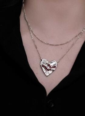 原创设计‘破碎后被修补的爱’love系列通体925银爱心吊坠项链