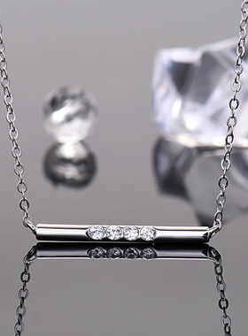 轧戏胡羞卢昱晓同款项链简约轻奢一字横杆吊坠S925纯银锁骨链颈链