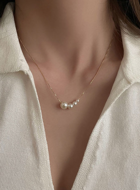 夜色正浓梁丹宁蓝盈莹同款项链复古高级感时尚小众设计珍珠锁骨链