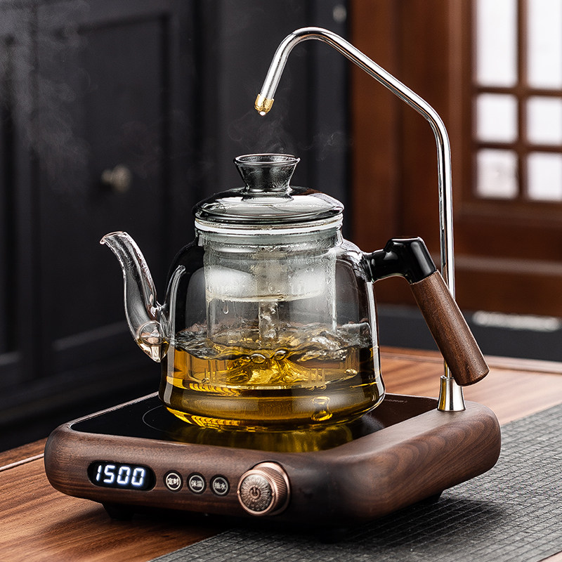 北美黑胡桃木上水抽水电陶炉煮茶炉套装耐热玻璃蒸煮茶壶茶具家用,淘宝优惠券,粉丝福利购,淘宝优惠卷