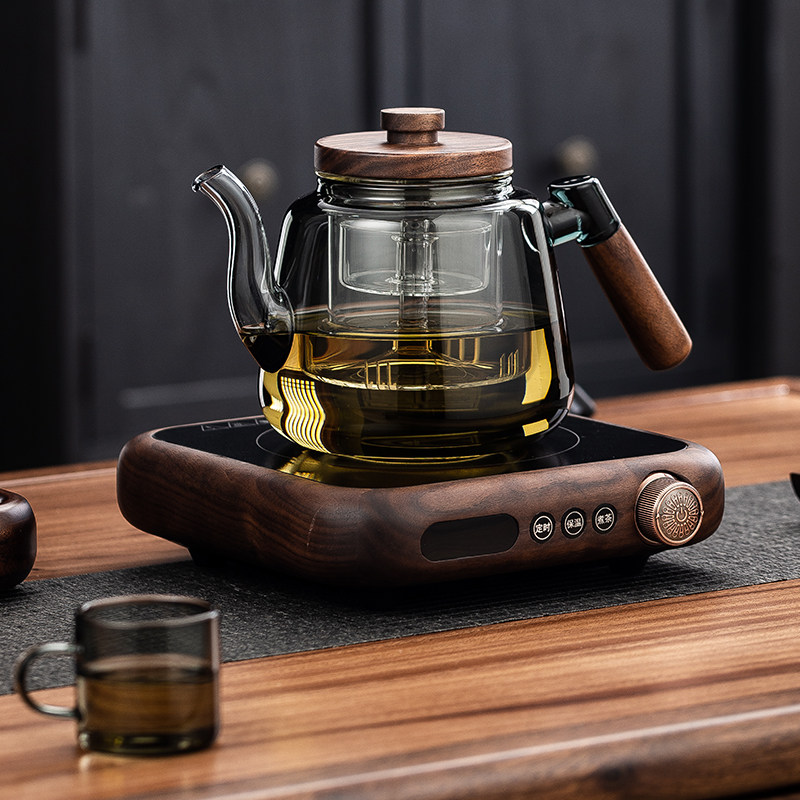 北美黑胡桃木实木电陶炉耐热玻璃蒸煮茶器套装养生烧水壶泡茶家用,淘宝优惠券,粉丝福利购,淘宝优惠卷