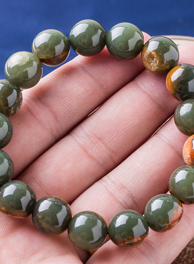 河磨玉12圆珠手串天然析木浅绿色青玉籽料民族风和田透闪石男单圈