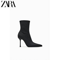 ZARA2023 winter new products TRF women shoes black fabric retro fine heels with short boots 3154210800