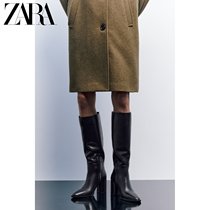 ZARA Fall New Pint Women Shoes Black Retro Big Cylinder Surround Pants Tube Boots Cortical Long Boots 1000210800