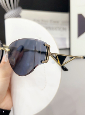 无边框猫眼黑色墨镜女防紫外线大脸显瘦高级感太阳镜沙滩游玩街拍