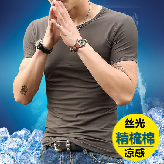 纯白色短袖t恤男士半袖内搭纯色打底衫健身修身体恤紧身衣服黑色T
