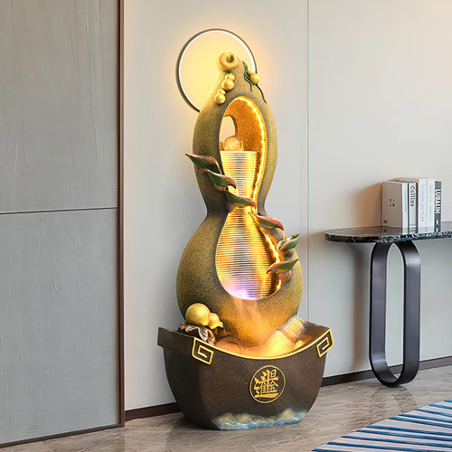 跨境新中式流水摆件招财办公室内客厅葫芦风水轮假山水景观循环水 - 图0