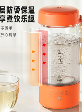 便携式电热水杯玻璃旅行户外多功能烧水杯家用办公宿舍智能电热杯