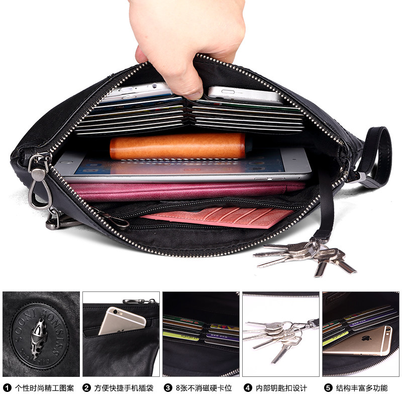 帕宾牛皮新款大容量手拿包潮手拎包 帕宾男士包袋