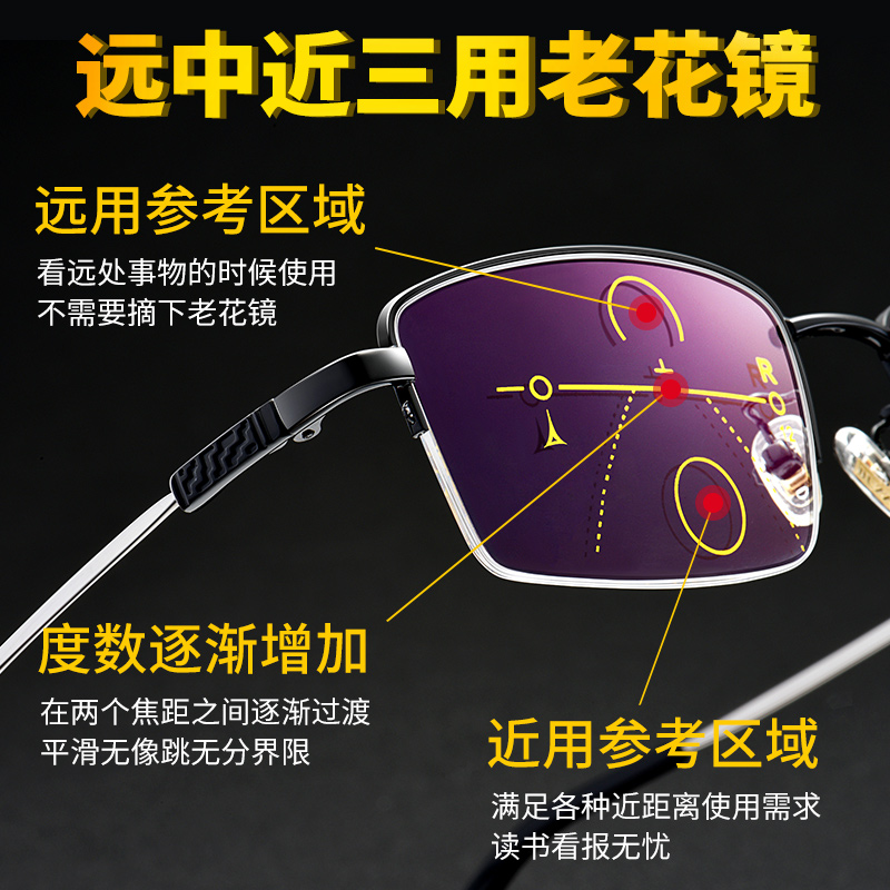 防蓝光远近两用男高清舒适老花镜 诺奇眼镜老花镜