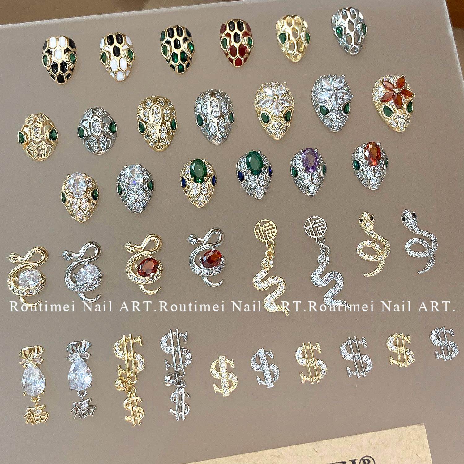 新款美甲锆石蛇形系列饰品爆款骷髅蛇形头钱币吊坠细闪美甲饰品,淘宝优惠券,粉丝福利购,淘宝优惠卷