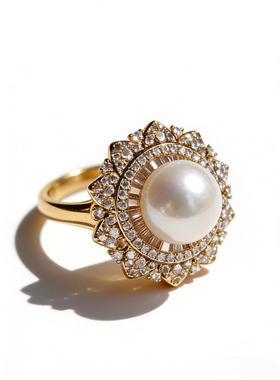 天然淡水珍珠戒指极光爱迪生正圆11-12mm新年酬宾孤品福利放漏