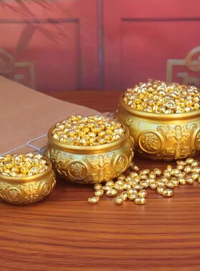 聚宝盆摆件招财聚财纯铜米缸客厅玄关办公室装饰品乔迁铜制工艺品