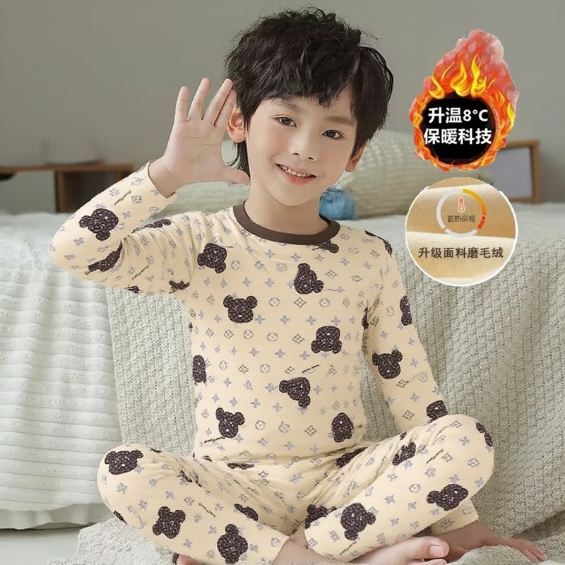 秋冬卡通儿童保暖毛绒睡衣男童中大童打底内衣秋衣秋裤男宝宝套装,淘宝优惠券,粉丝福利购,淘宝优惠卷