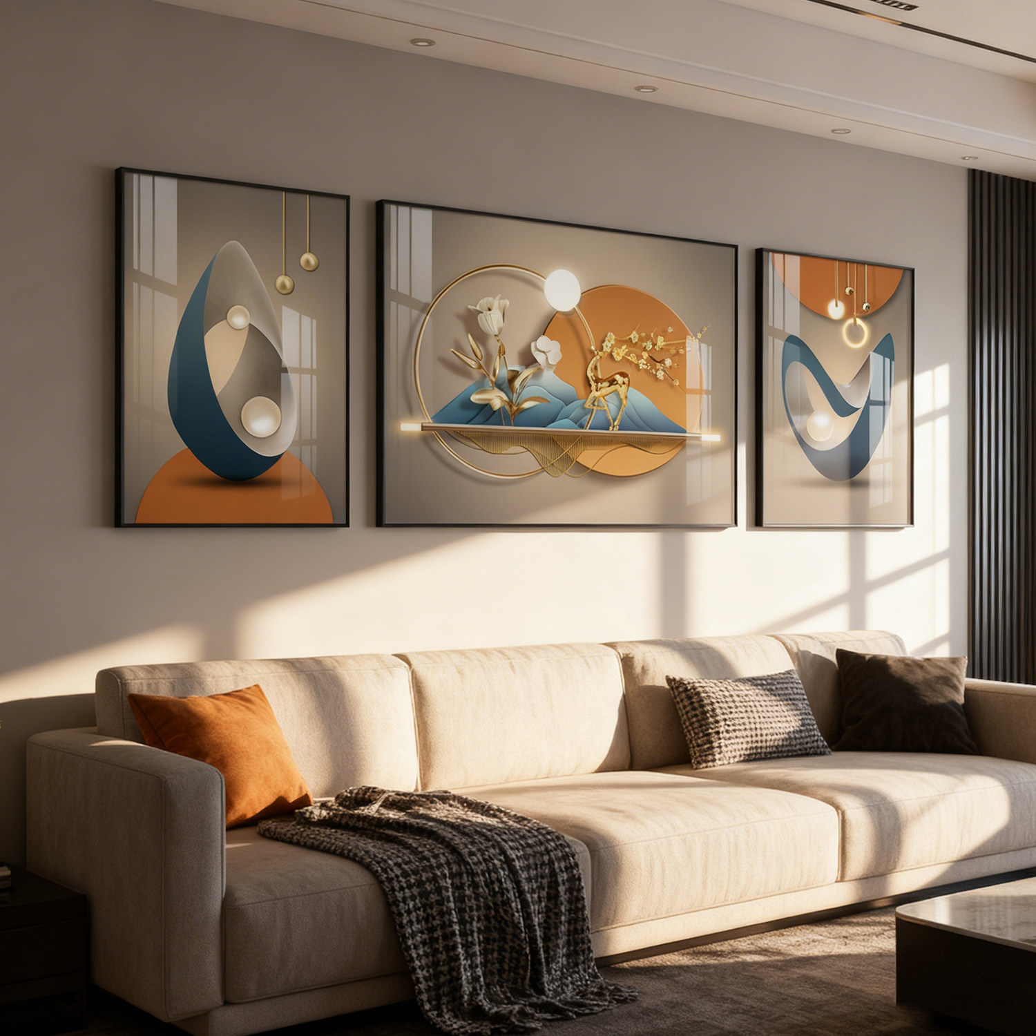 现代简约客厅装饰画沙发背景墙挂画新款大气壁画三联画轻奢晶瓷画,淘宝优惠券,粉丝福利购,淘宝优惠卷
