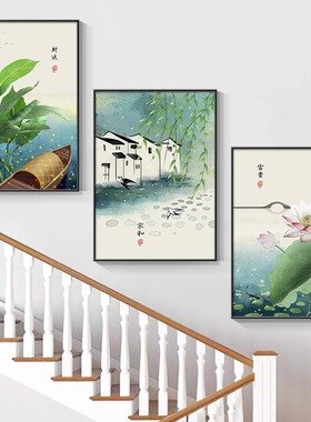 墙画客厅装饰画楼梯三联画