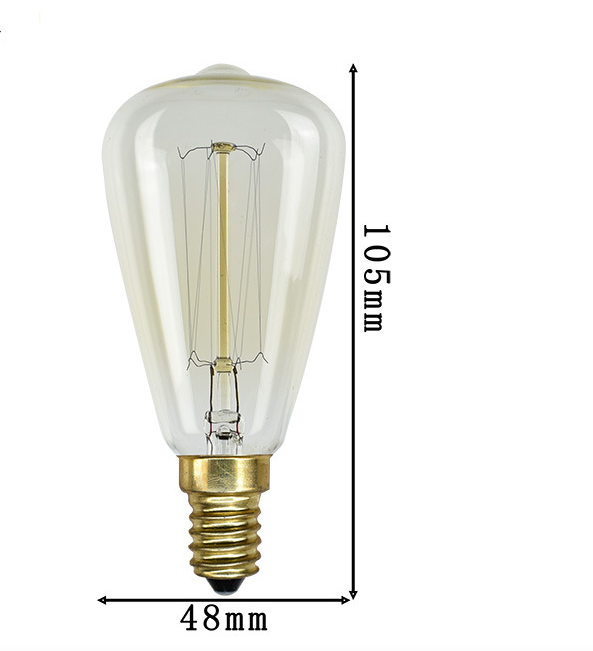 ST64吊钟泡奶嘴泡st58复古钨丝茶色灯泡E27老式灯e14st48st38 - 图1