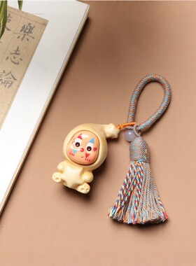 大叶黄杨木卡通星星人挂件流苏钥匙扣可爱包挂木质工艺品创意文玩