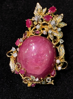 天然红宝石吊坠S925银镶嵌复古繁花设计名媛风时尚百搭款