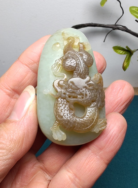 和田玉糖青白玉生肖龙手把件苏工精品油润细腻男女国风龙腾盛世
