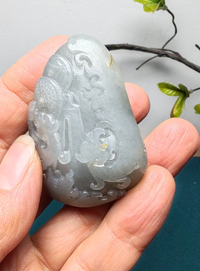 新疆和田玉籽玉青花墨玉原石仿古龙凤锦灰堆小手把件男女龙凤呈祥