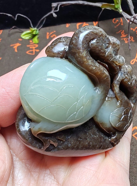 和田玉糖青白玉双鹅荷叶把件苏工精品高档细腻油润男女国风鹅如意