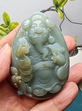 新疆和田玉且末蓝调糖玉财神铜钱蝙蝠手把件送礼父母男女招财进宝