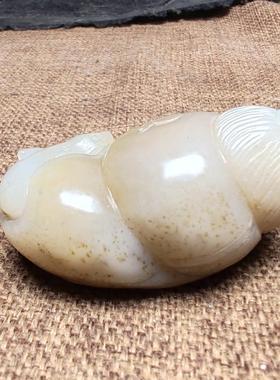 和田玉糖白玉蜗牛文玩茶宠小摆件苏工精品油润男女国风扭转乾坤