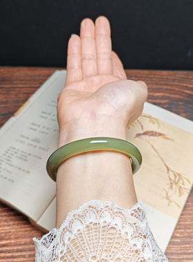 和田青白玉手镯58mm送证书保真