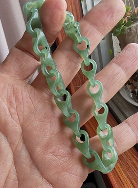 和田碧玉苏工雕一体锁链手链
