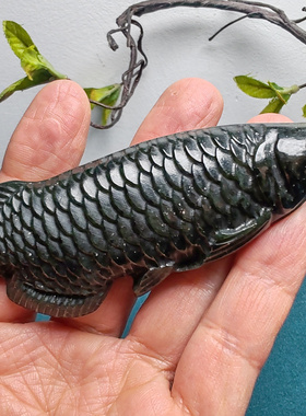 新疆和田塔青玉金龙鱼手把件摆件苏工精品正品男女国风如鱼得水