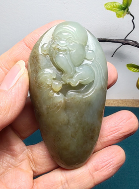 新疆和田玉且末糖青白玉财神蝙蝠手把件苏工精品男女国风招财进宝
