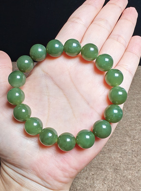和田玉青黄口手链12mm宛若冰清