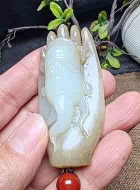 和田玉糖白玉财神佛手小手把件苏工精品正品高档男女国风伸手来财