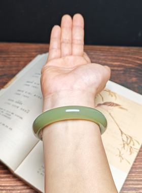 和田青白玉飘花手镯59mm大圈口