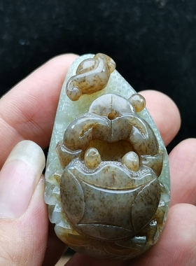 天然新疆和田玉青白糖玉螃蟹铜钱手把件男女款式玉石玉器八方来财