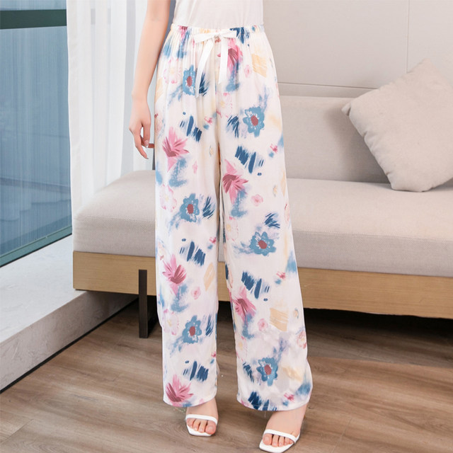Cotton silk wide leg pants summer women's casual nine-point pants